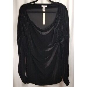 Women's Black Velvet Top Gabriella Rossi Scoop Neck Long Sleeve NEW Tags Size 2X